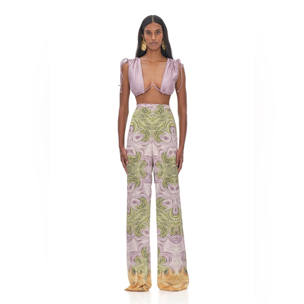 NWT Andrea Iyamah Akacia Wide Leg Pants Size XS (US 4-6) Woodgrain Print